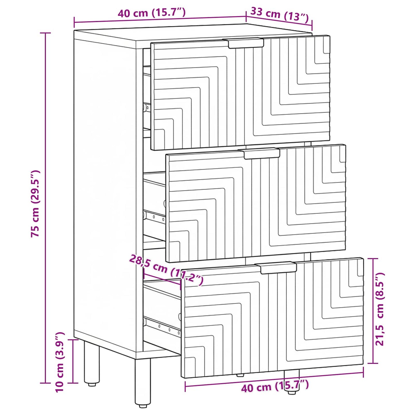 Sideboard Natur 40 x 33,5 x 75 cm Massivholz Akazie