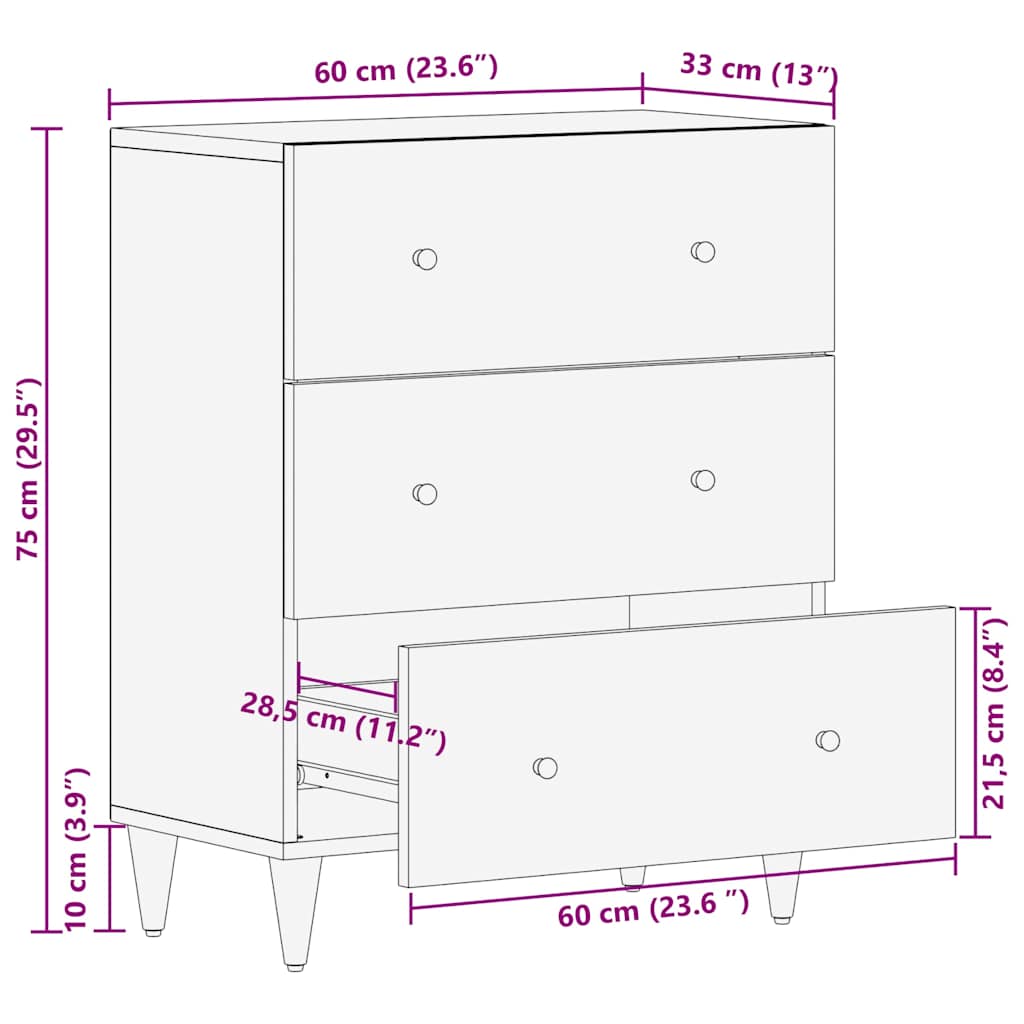 Sideboard Hellgrau 60x33,5x75 cm Massivholz Mango