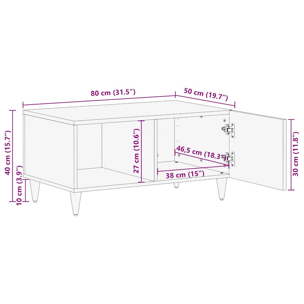 vidaXL Table basse gris clair 80x50x40 cm Bois de manguier massif