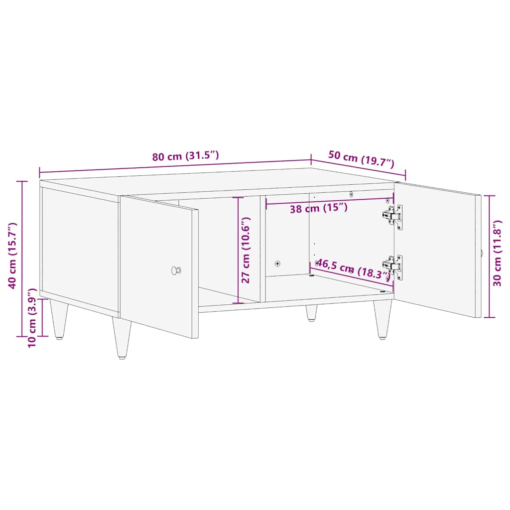 vidaXL Couchtisch Hellgrau 80x50x40 cm Massivholz Mango