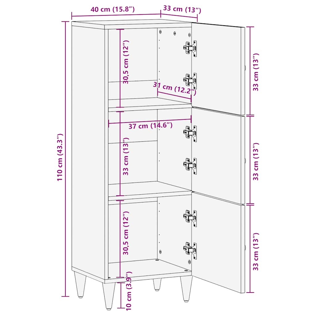 vidaXL Highboard 40x33x110 cm bois de manguier massif