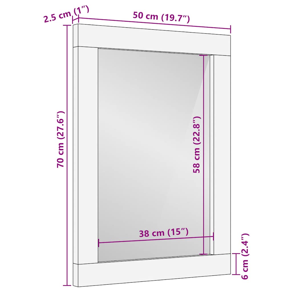 vidaXL Badspiegel Grau 50x2,5x70 cm Massivholz Mango