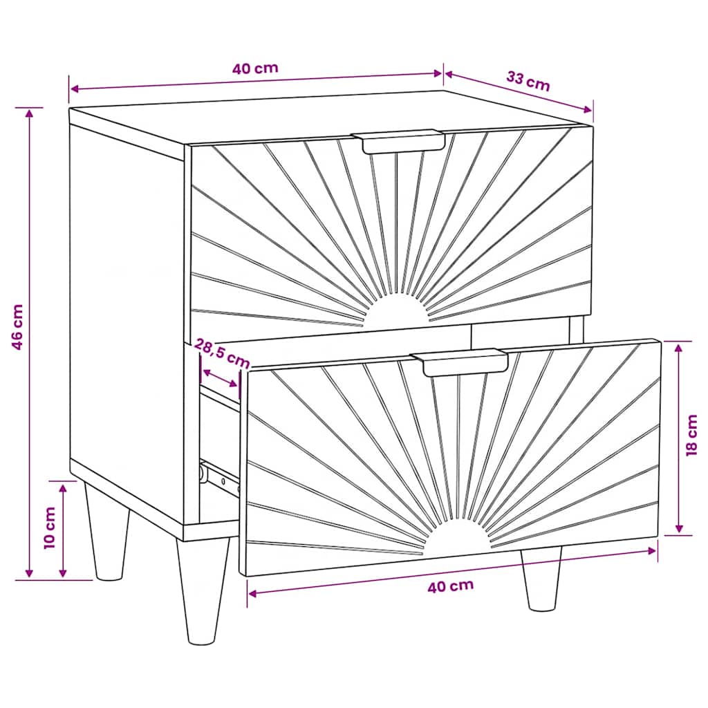 vidaXL Table de chevet Noir et doré 40 x 33,5 x 46 cm Bois d'acacia massif