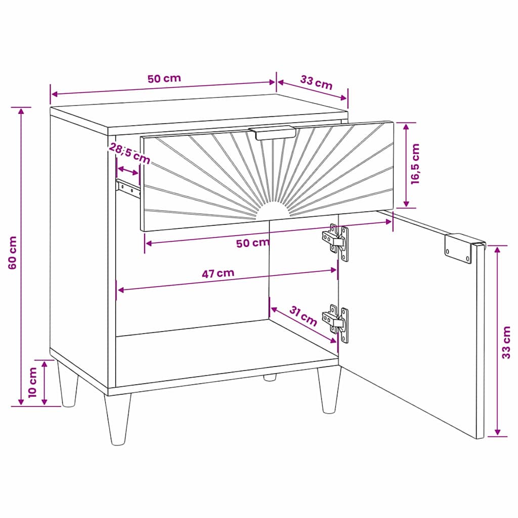 vidaXL Nachttisch mit Schubladen 50 x 33 x 60 cm Massivholz Mango