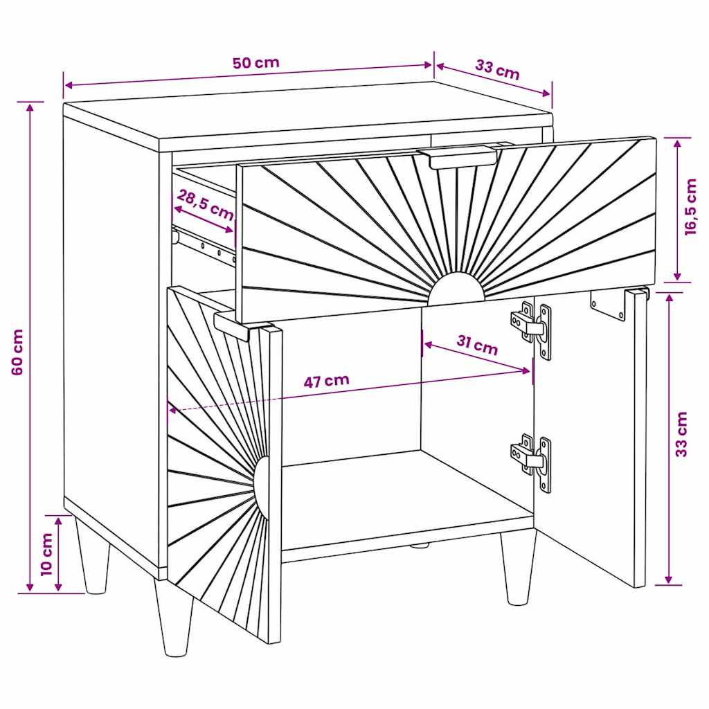 vidaXL Table de chevet avec tiroirs 50 x 33 x 60 cm Bois de manguier massif