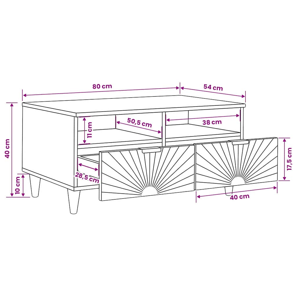 vidaXL Table basse avec tiroirs 80 x 54 x 40 cm Bois de manguier massif