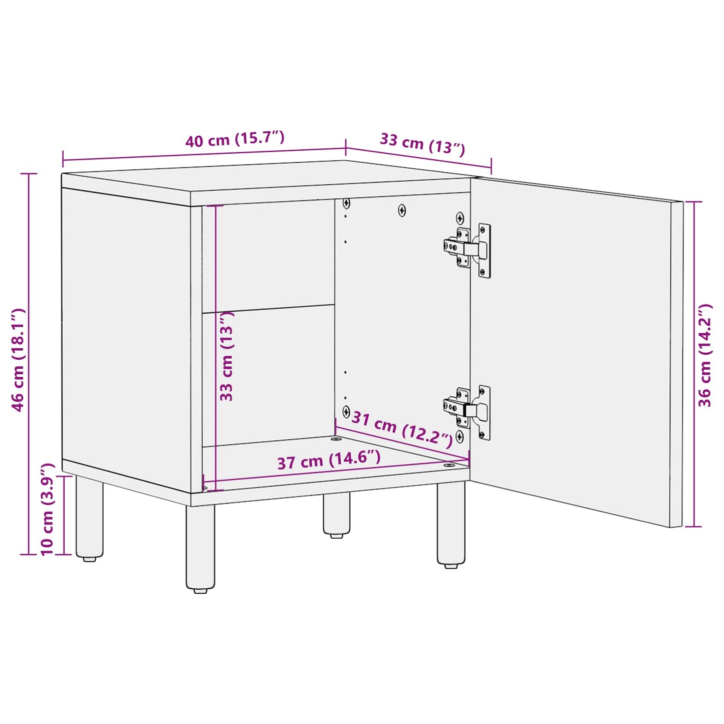 vidaXL Nachttisch Weiß 40 x 33 x 46 cm Massivholz Mango