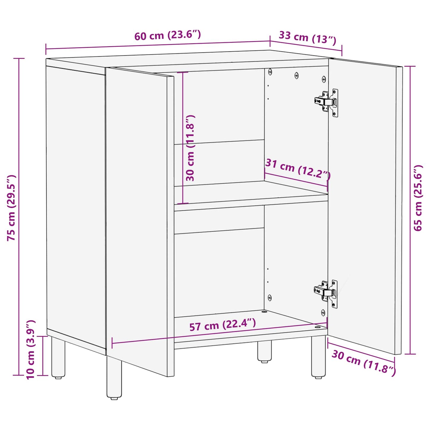 vidaXL Sideboard Weiße gewaschene Oberfläche 60 x 33 x 75 cm