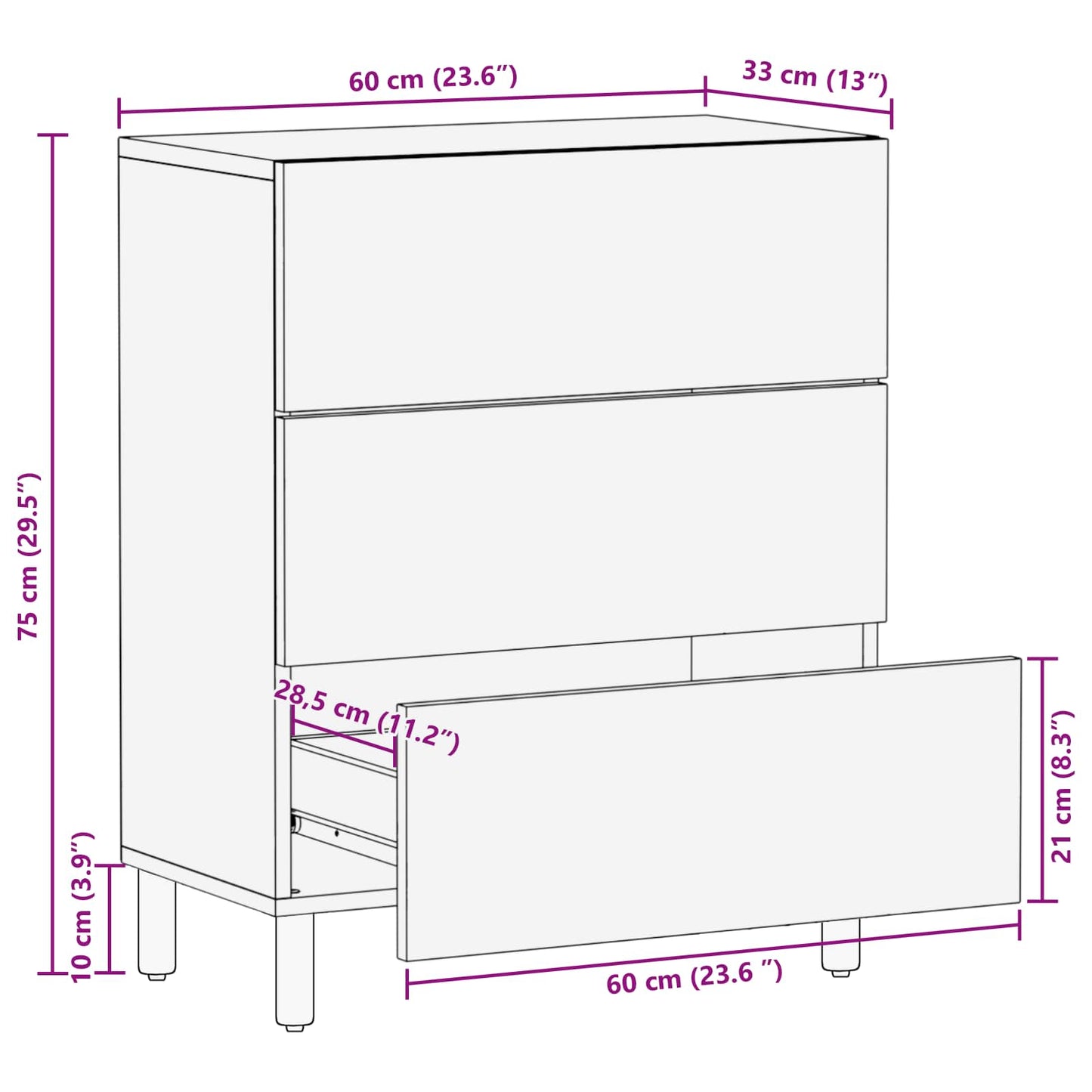 vidaXL Sideboard Weiße gewaschene Oberfläche 60 x 33 x 75 cm