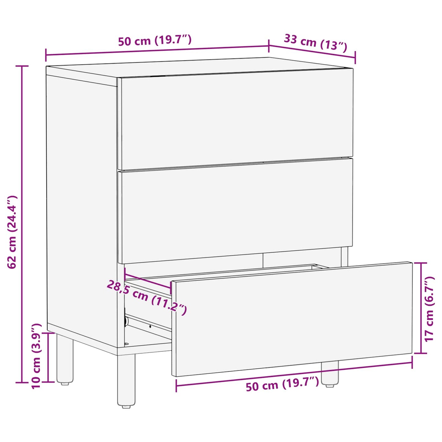 vidaXL Nachttisch mit Schubladen Weiß 50 x 33 x 62 cm Massivholz Mango