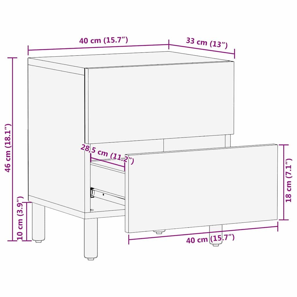 vidaXL Nachttisch 2 pcs Braun 40 x 33 x 46 cm Massivholz Mango