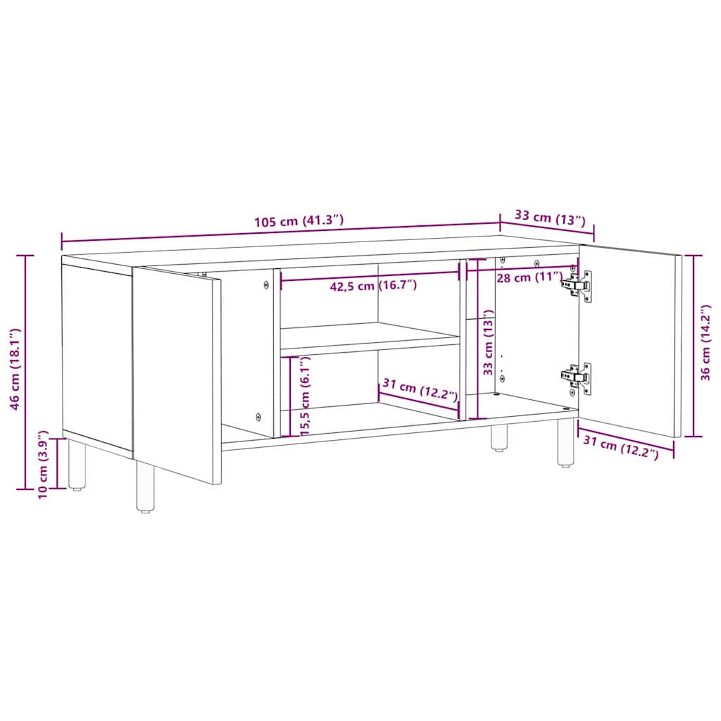 vidaXL TV-Schränk mit Regal Akazienbraune Oberfläche 105 x 33 x 46 cm