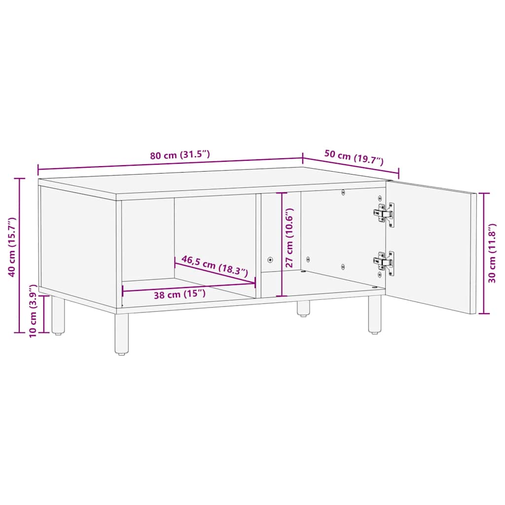 vidaXL Couchtisch Braun 80 x 50 x 40 cm Massivholz Mango