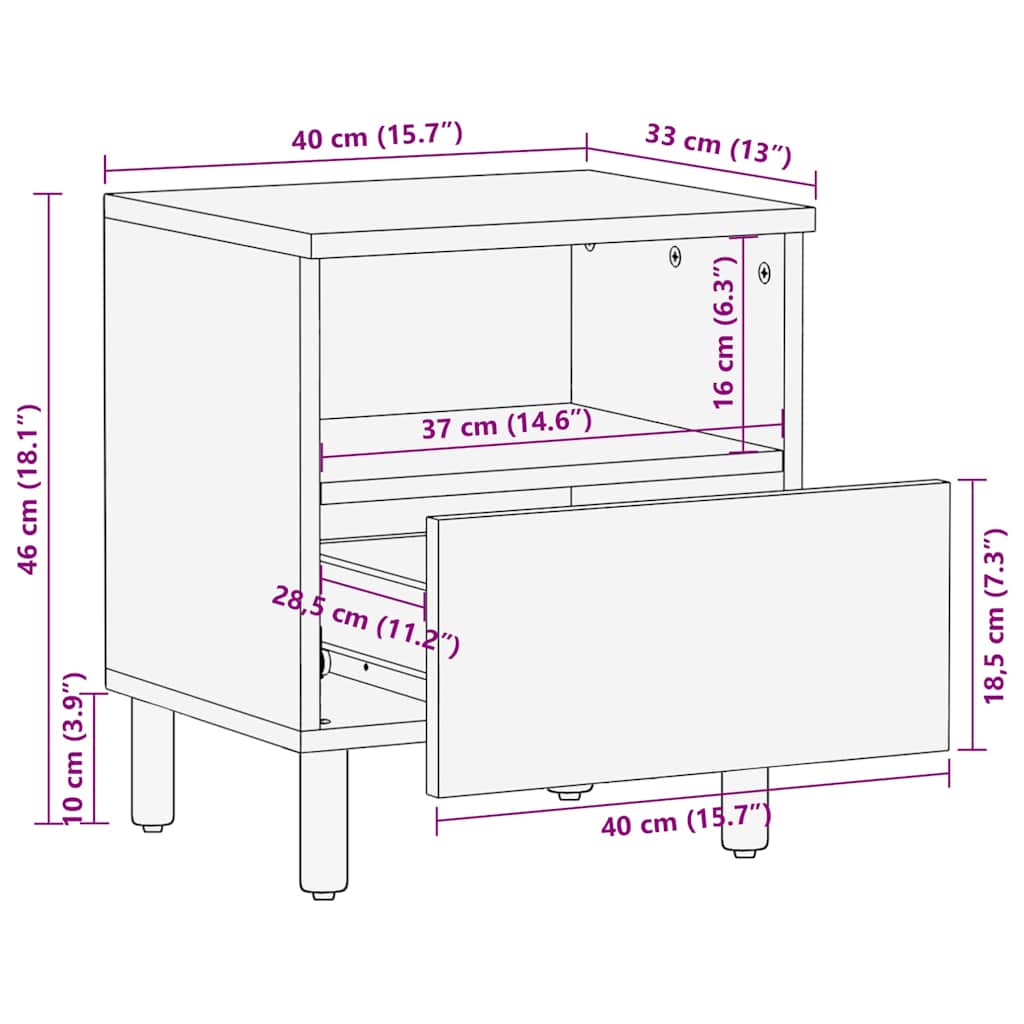 vidaXL Nachttisch Braun 40 x 33 x 46 cm Massivholz Mango