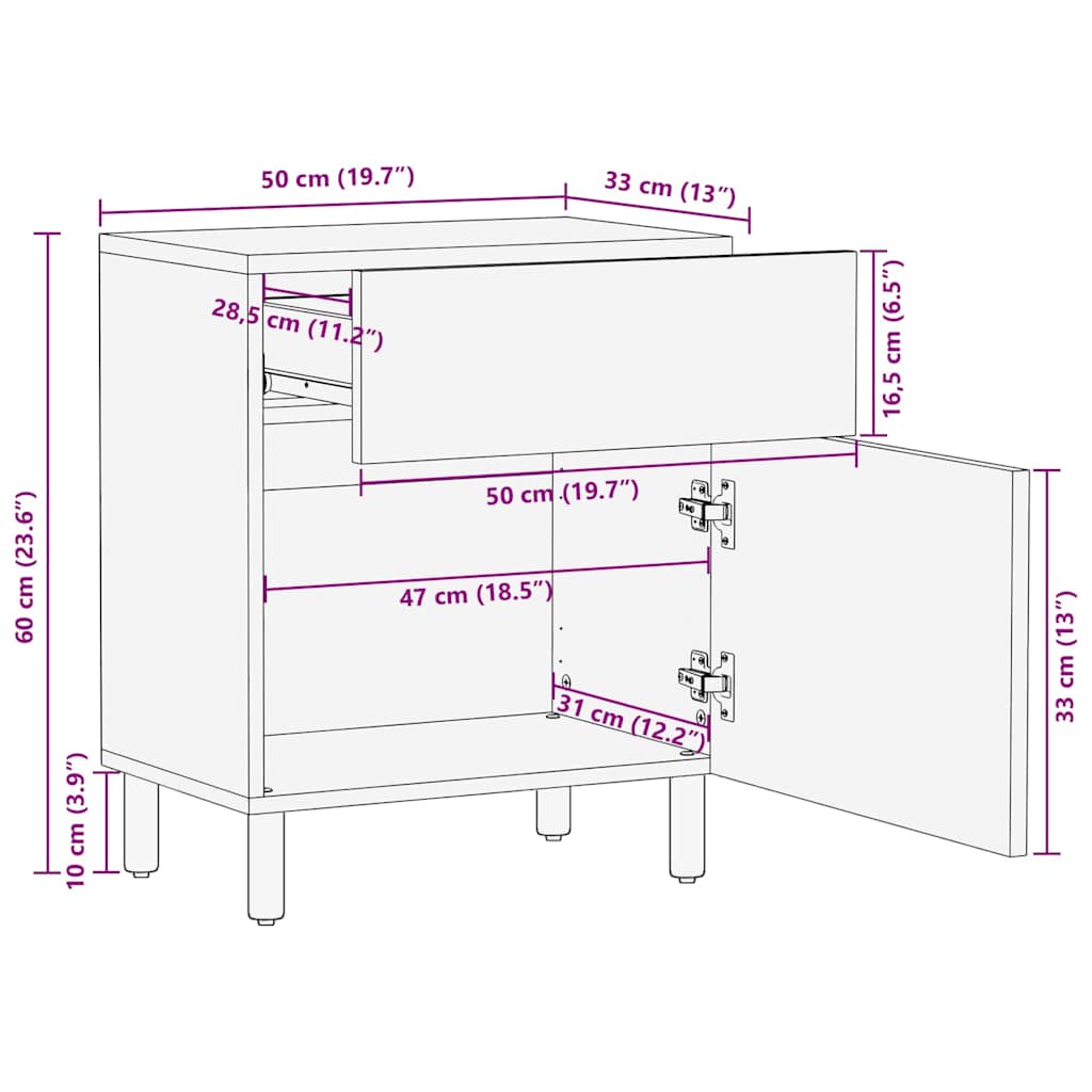 vidaXL Nachttisch Braun 50 x 33 x 60 cm Massivholz Mango