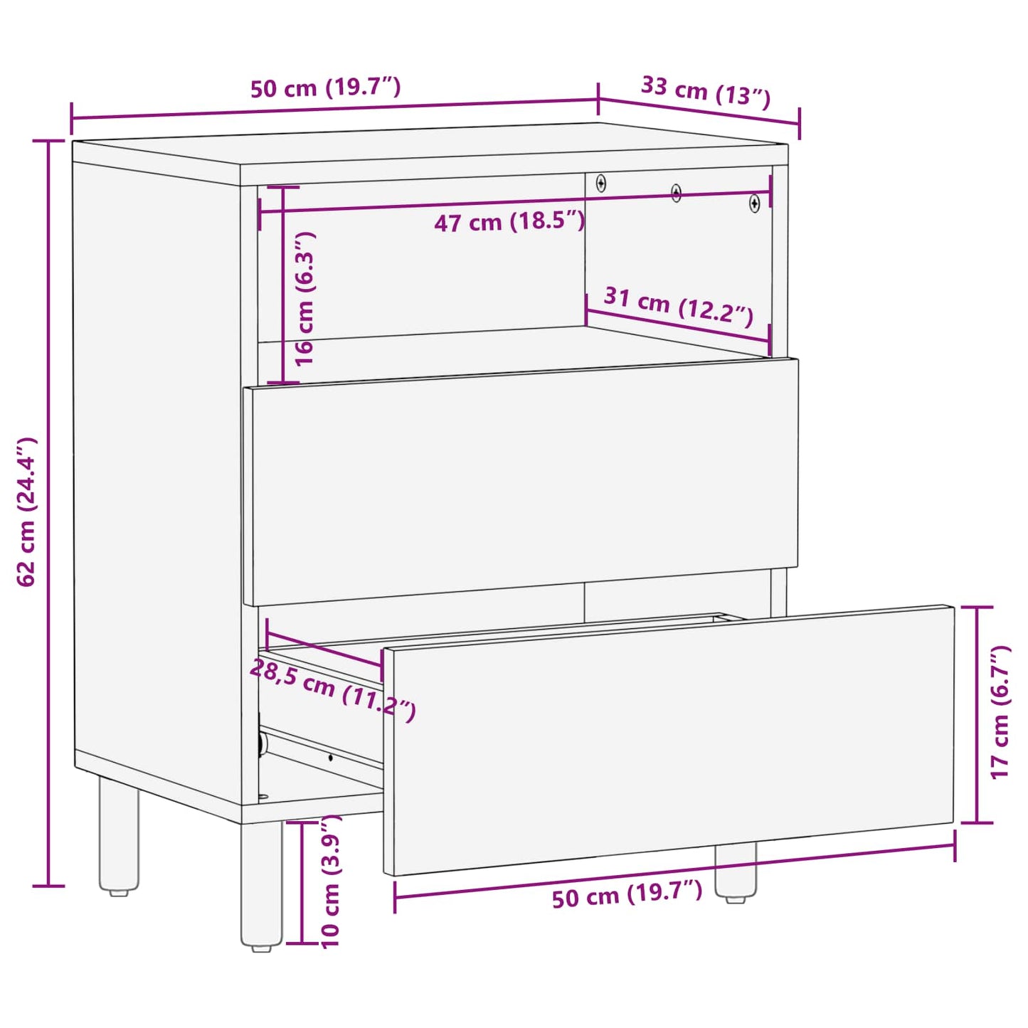 vidaXL Nachttisch Braun 50 x 33 x 62 cm Massivholz Mango