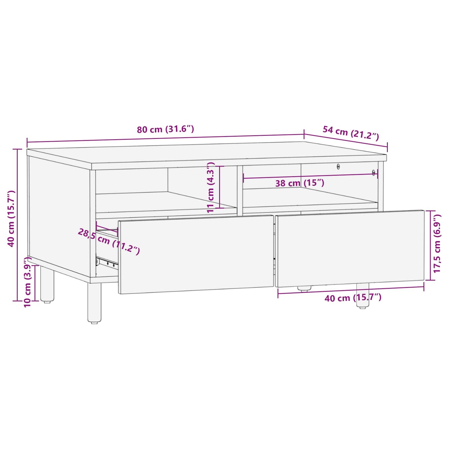 vidaXL Couchtisch Braun 80 x 54 x 40 cm Massivholz Mango