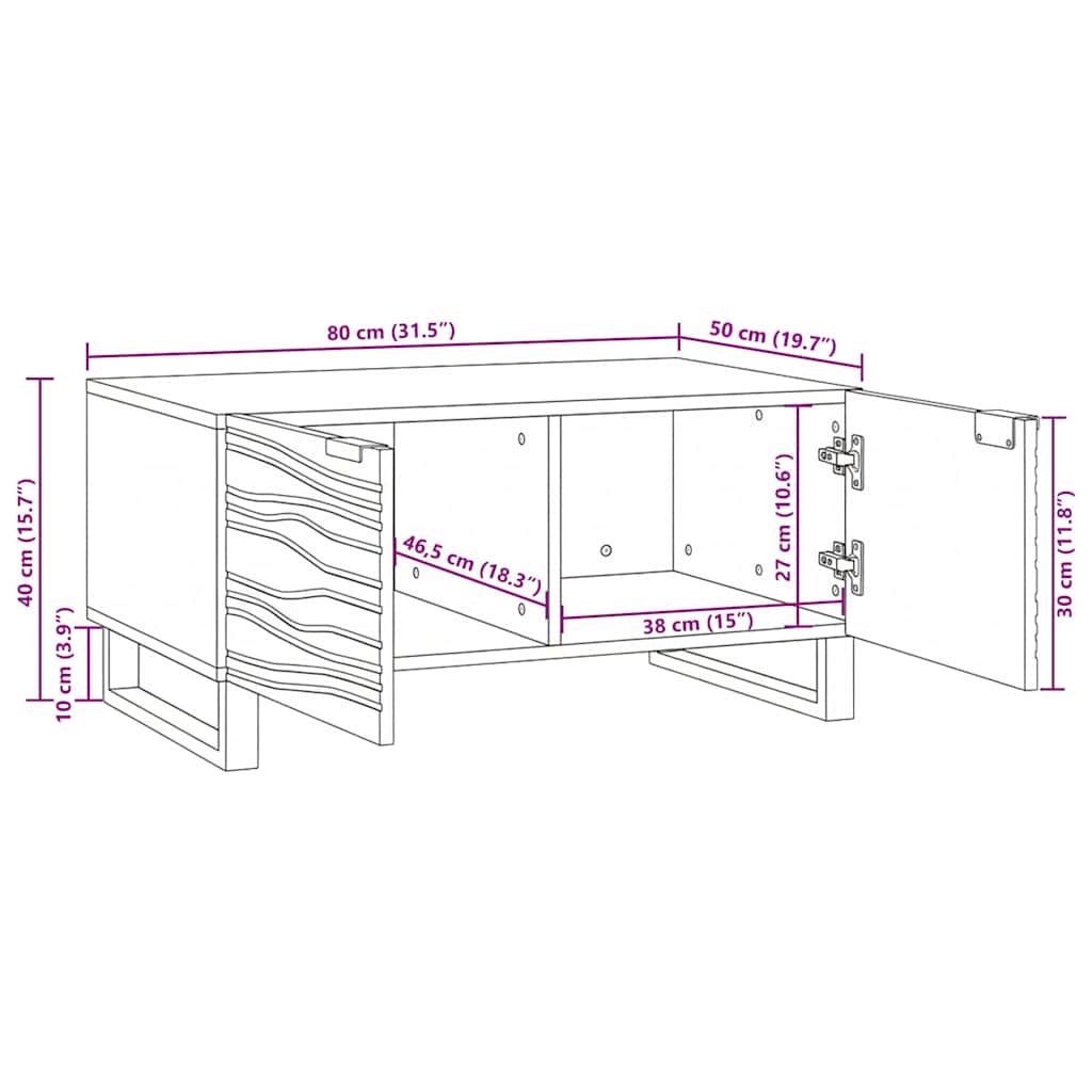 vidaXL Couchtisch Braun und Schwarz 80 x 50 x 40 cm Massivholz Akazie