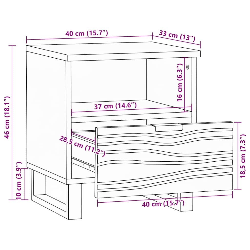 vidaXL Nachttisch Braun 40 x 33 x 46 cm Massivholz Akazie