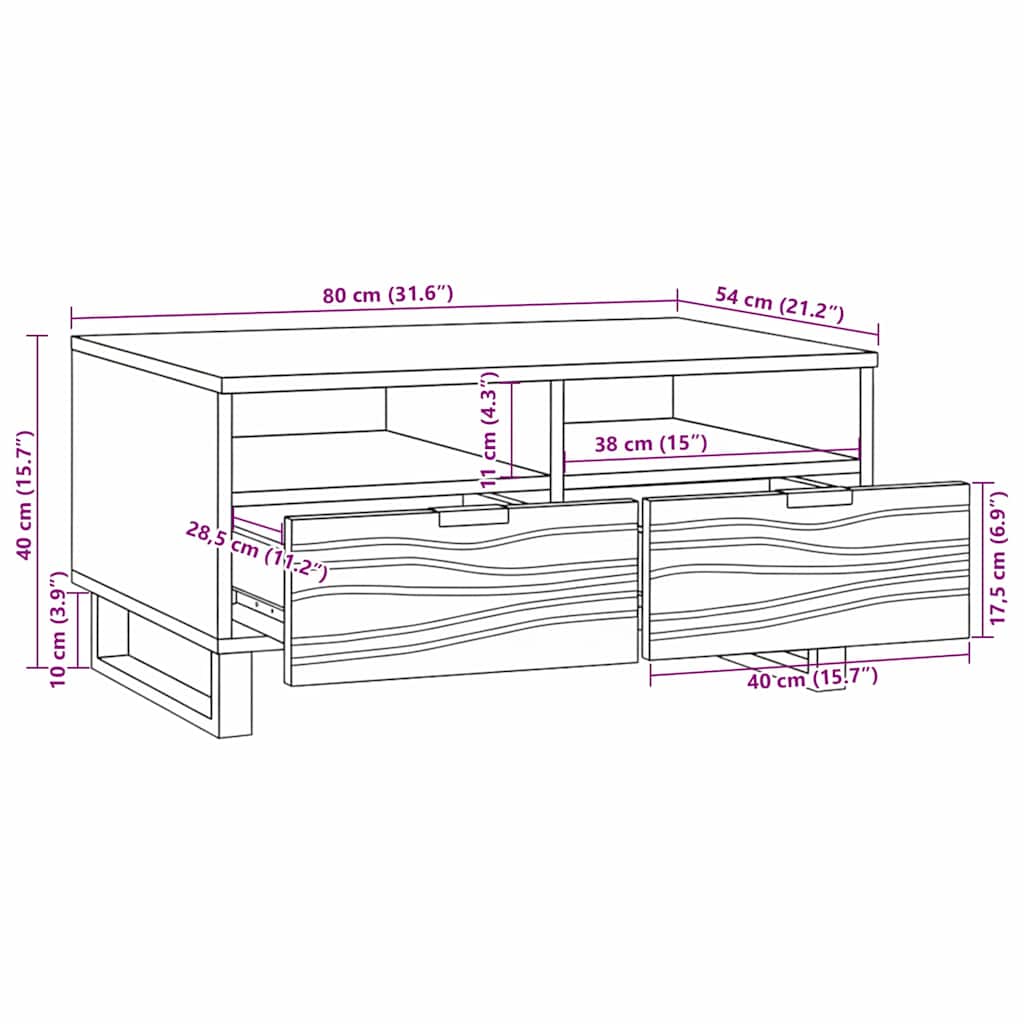 vidaXL Couchtisch Braun und Schwarz 80 x 54 x 40 cm Massivholz Akazie