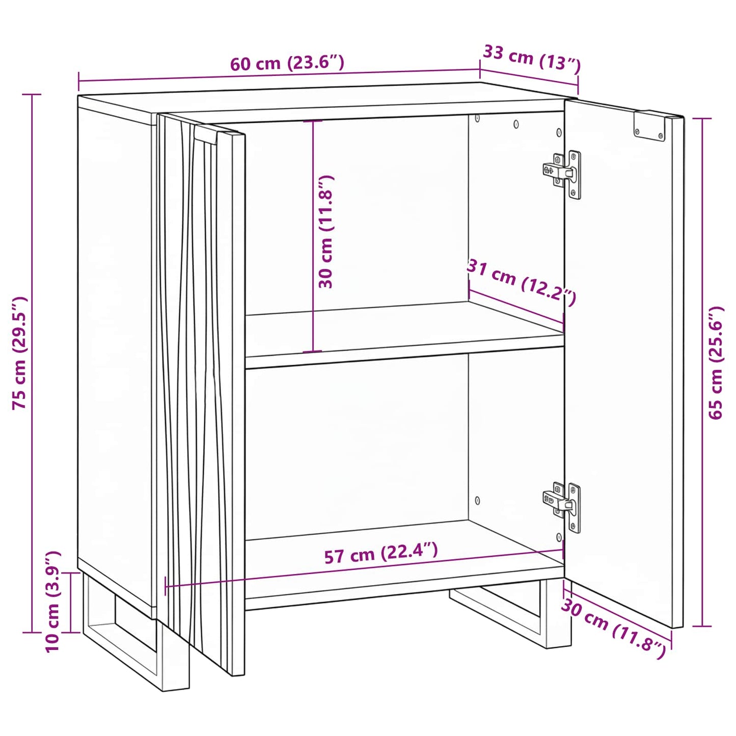 Sideboard Weiß 60 x 33,5 x 75 cm Massivholz Mango