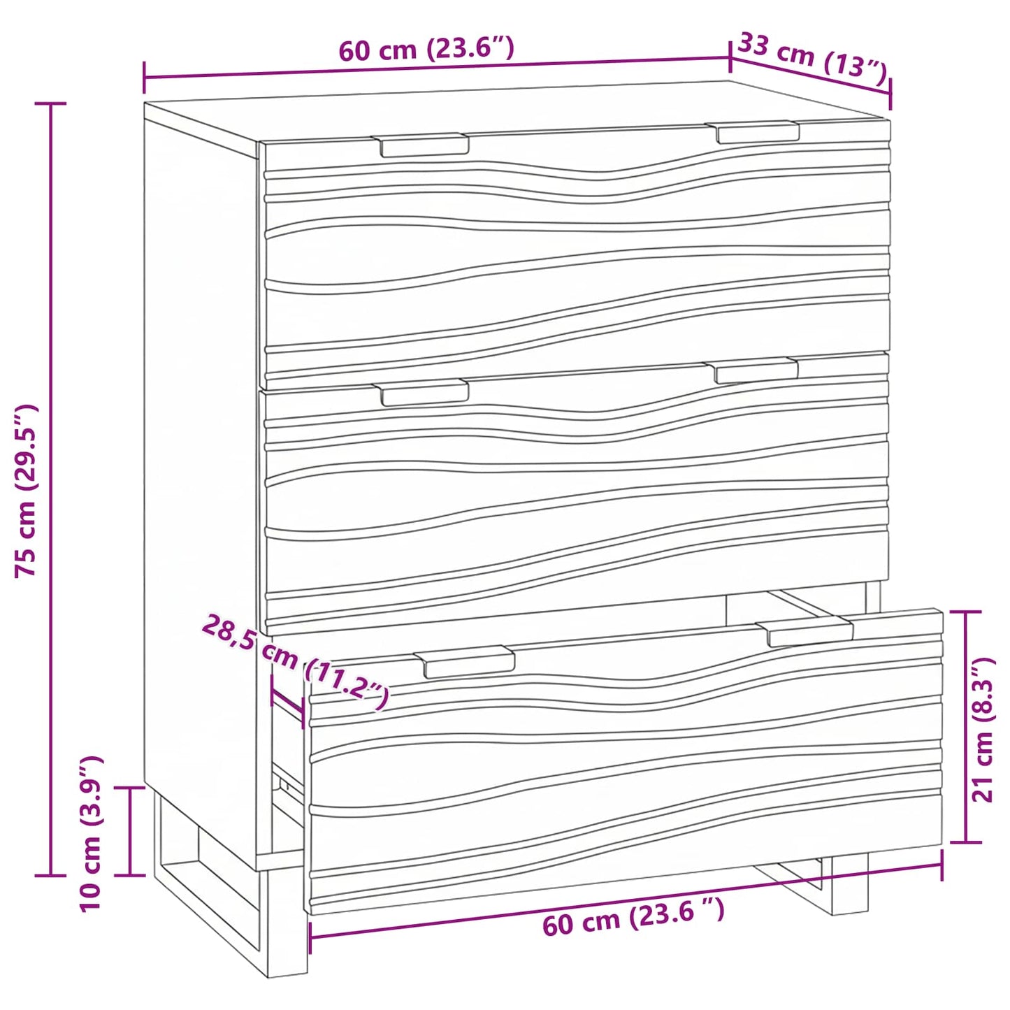 vidaXL Sideboard Weiß 60 x 33.5 x 75 cm Massivholz Mango