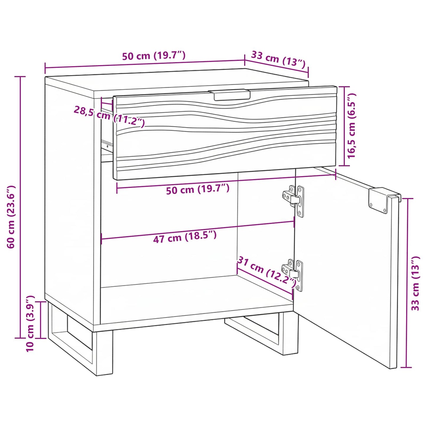 vidaXL Nachttisch Weiß und Schwarz 50 x 33 x 60 cm Massivholz Akazie