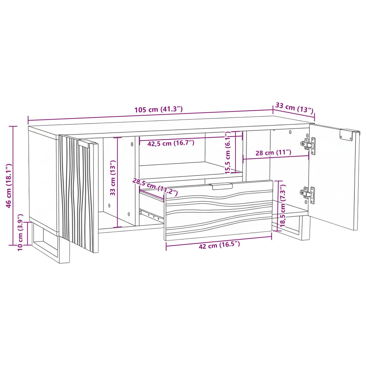 vidaXL TV-Einheiten mit Schubladen Weiß 105 x 33 x 46 cm Holzwerkstoff