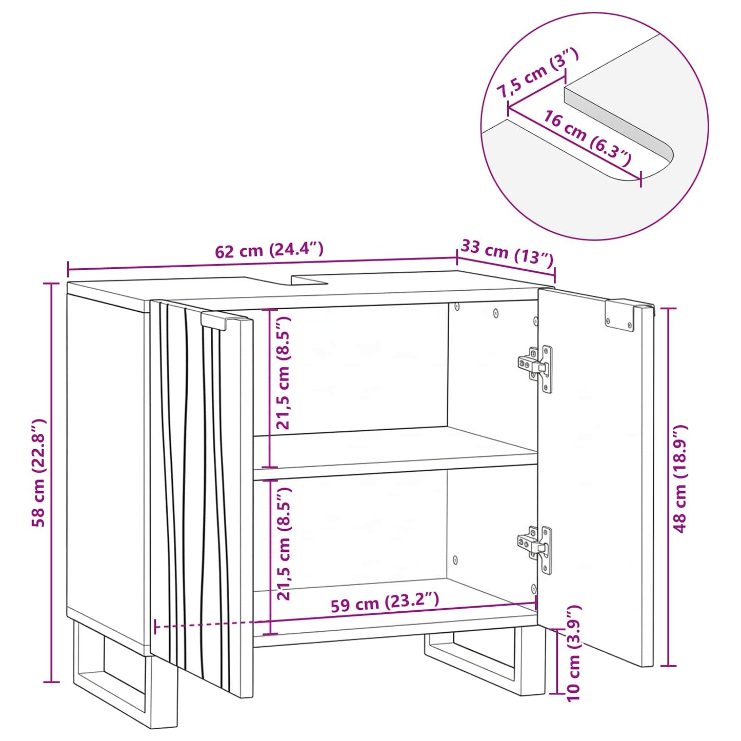 vidaXL Waschbeckenschrank mit Regal Weiß 62 x 33 x 58 cm Holzwerkstoff