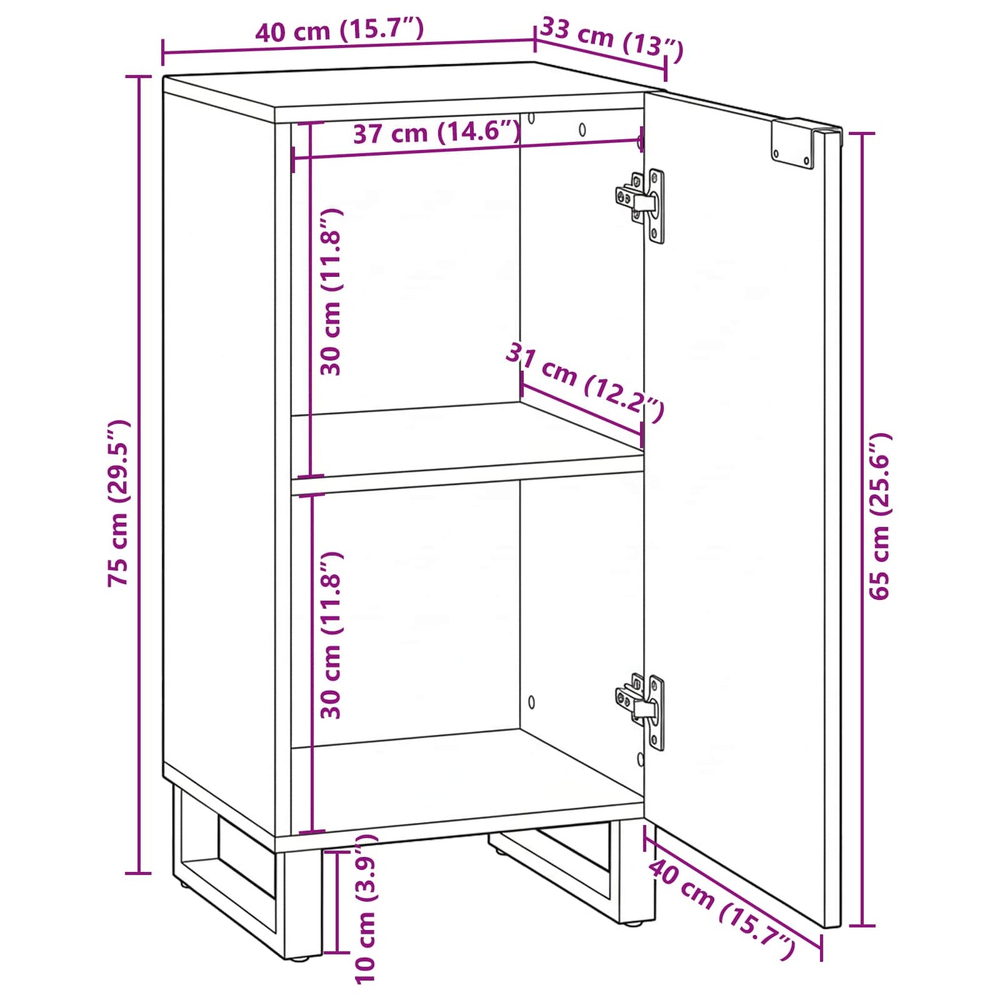 Sideboard Weiß 40 x 33 x 75 cm massives Mangoholz