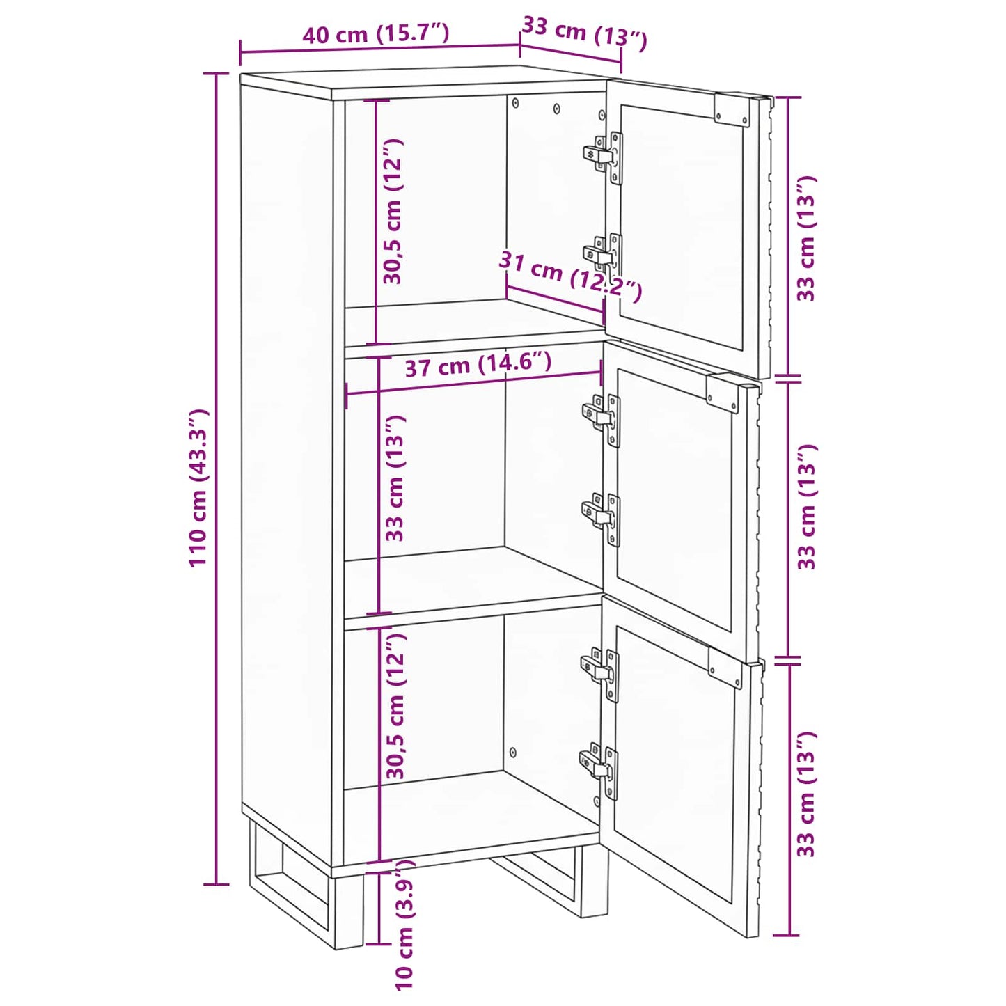 vidaXL Armoires et étagères de rangement média Blanc 40 x 33 x 110 cm