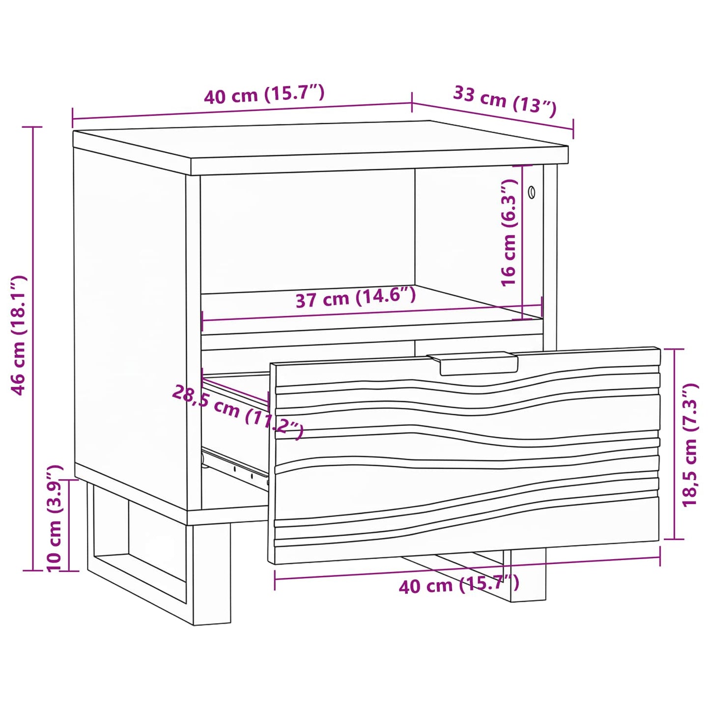 vidaXL Nachttisch Walnuss 40 x 33 x 46 cm Massivholz Akazie