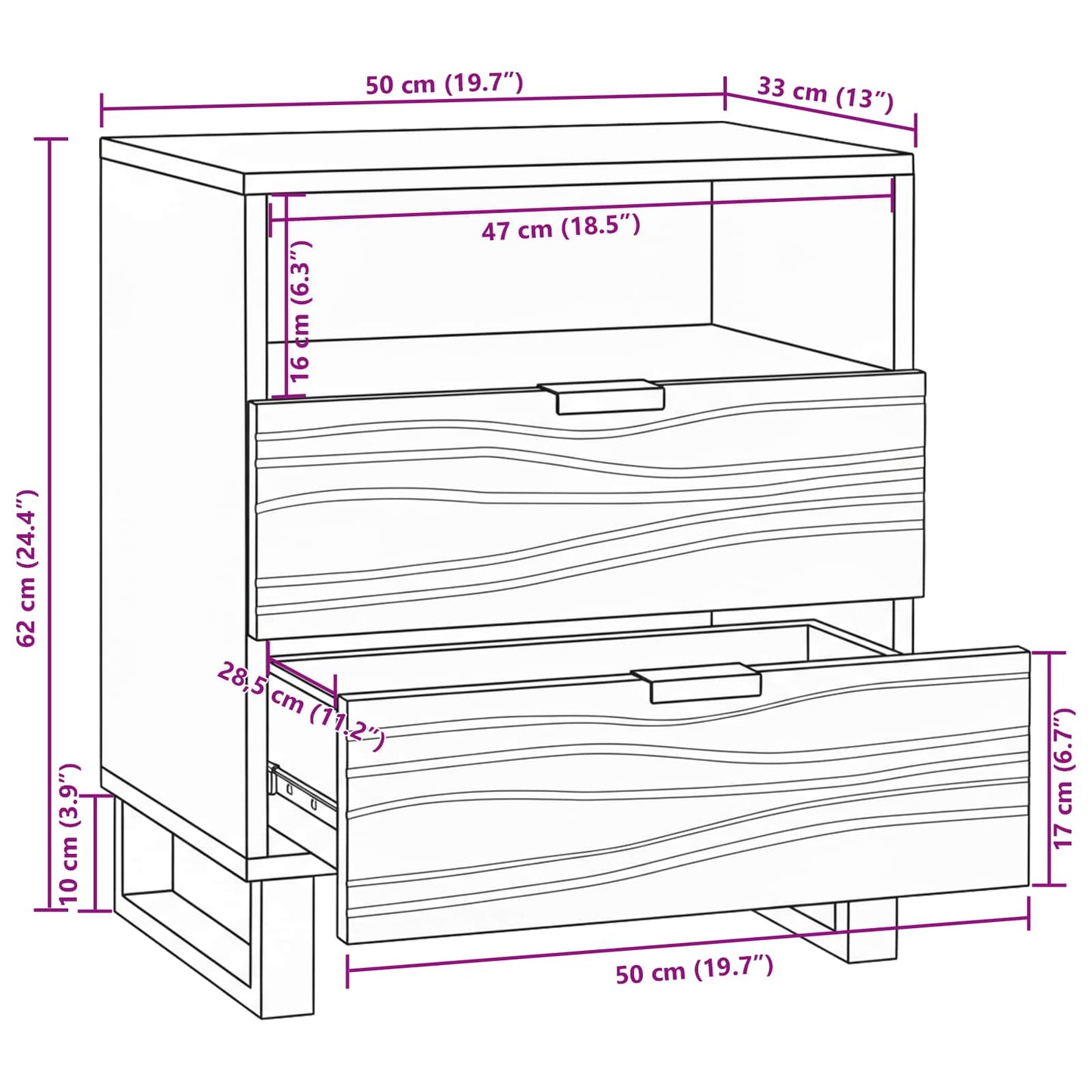 vidaXL Nachttisch Walnuss 50 x 33 x 62 cm Massivholz Akazie