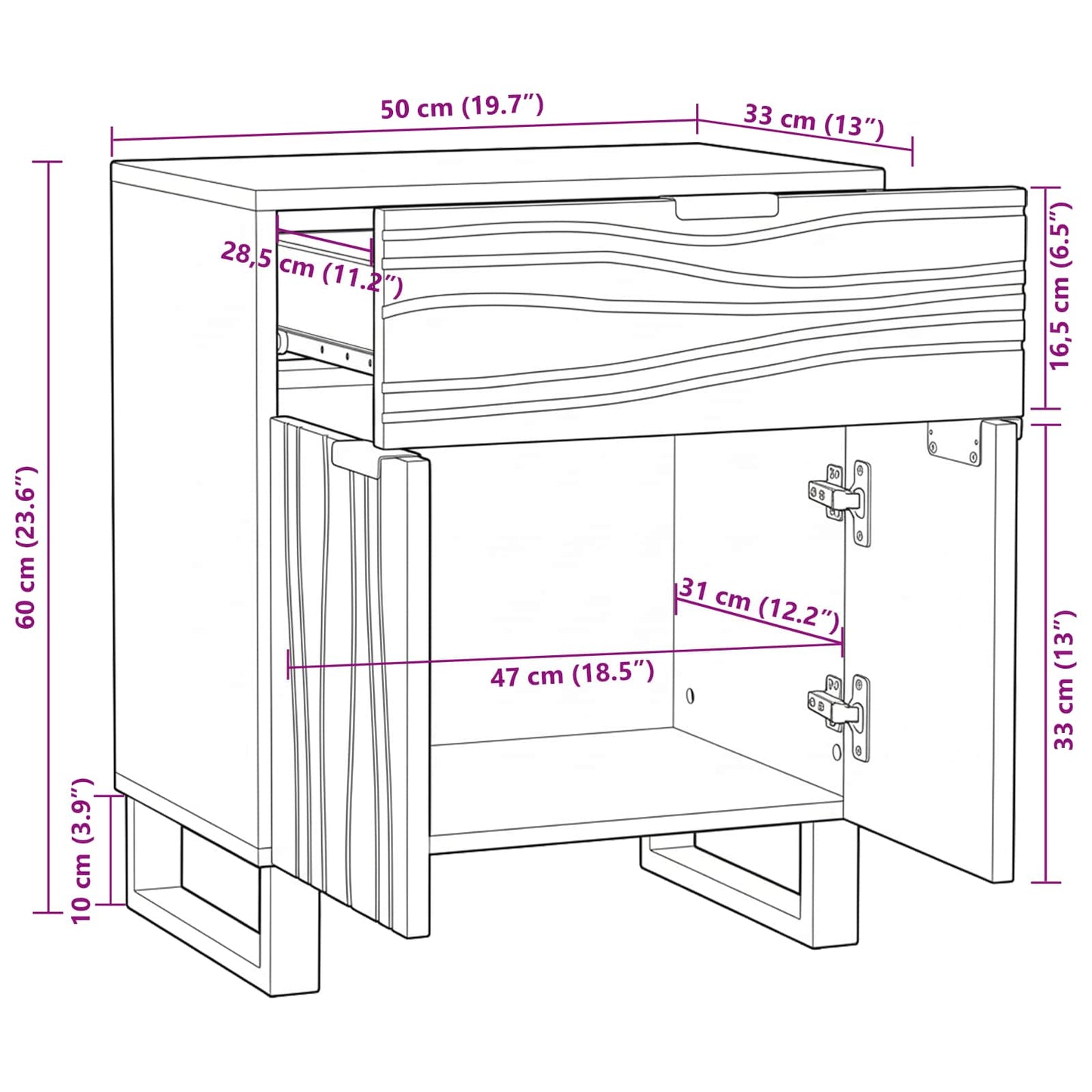 vidaXL Nachttisch Walnuss 50 x 33 x 60 cm Massivholz Akazie