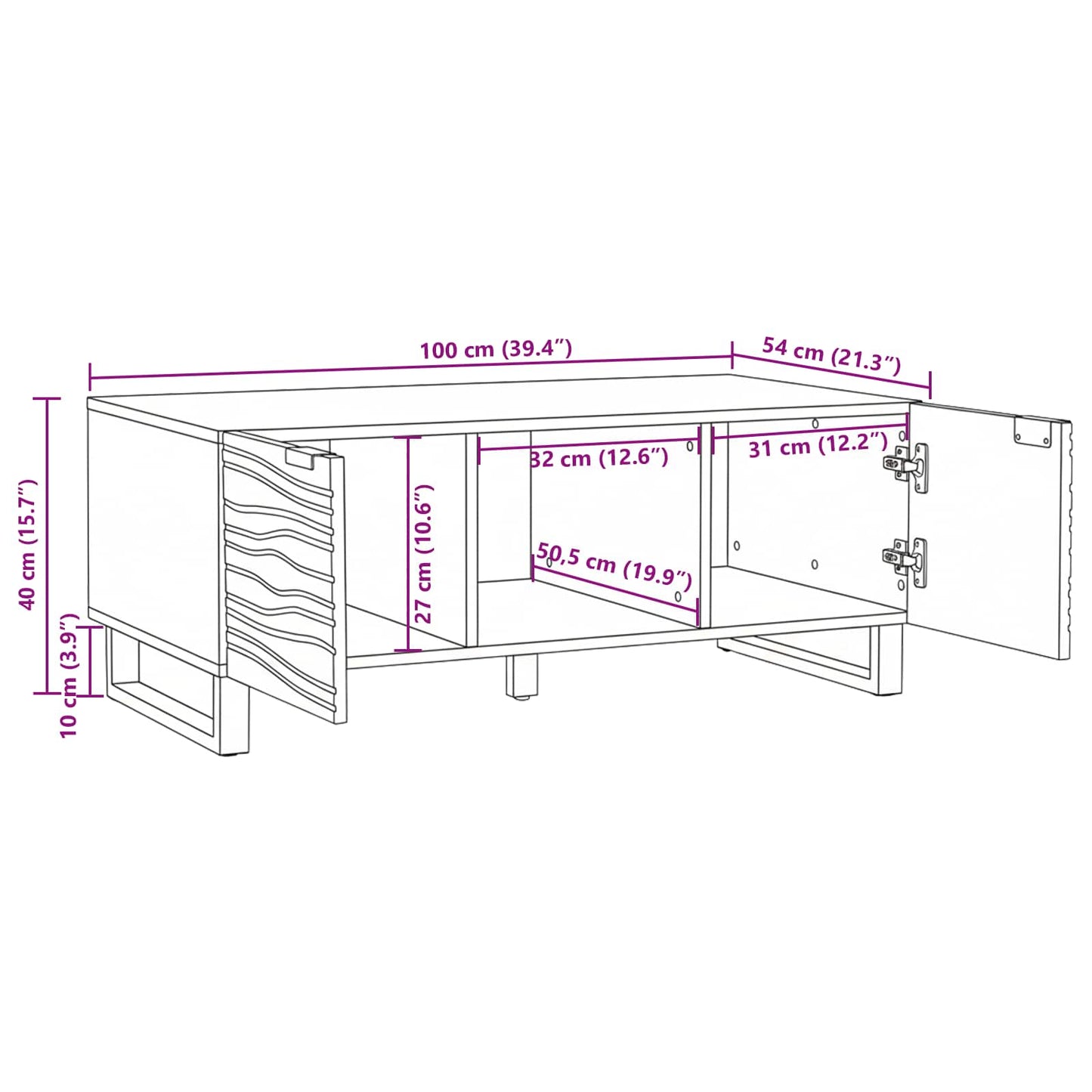 vidaXL Couchtisch Braun und Schwarz 100 x 54 x 40 cm Massivholz Akazie