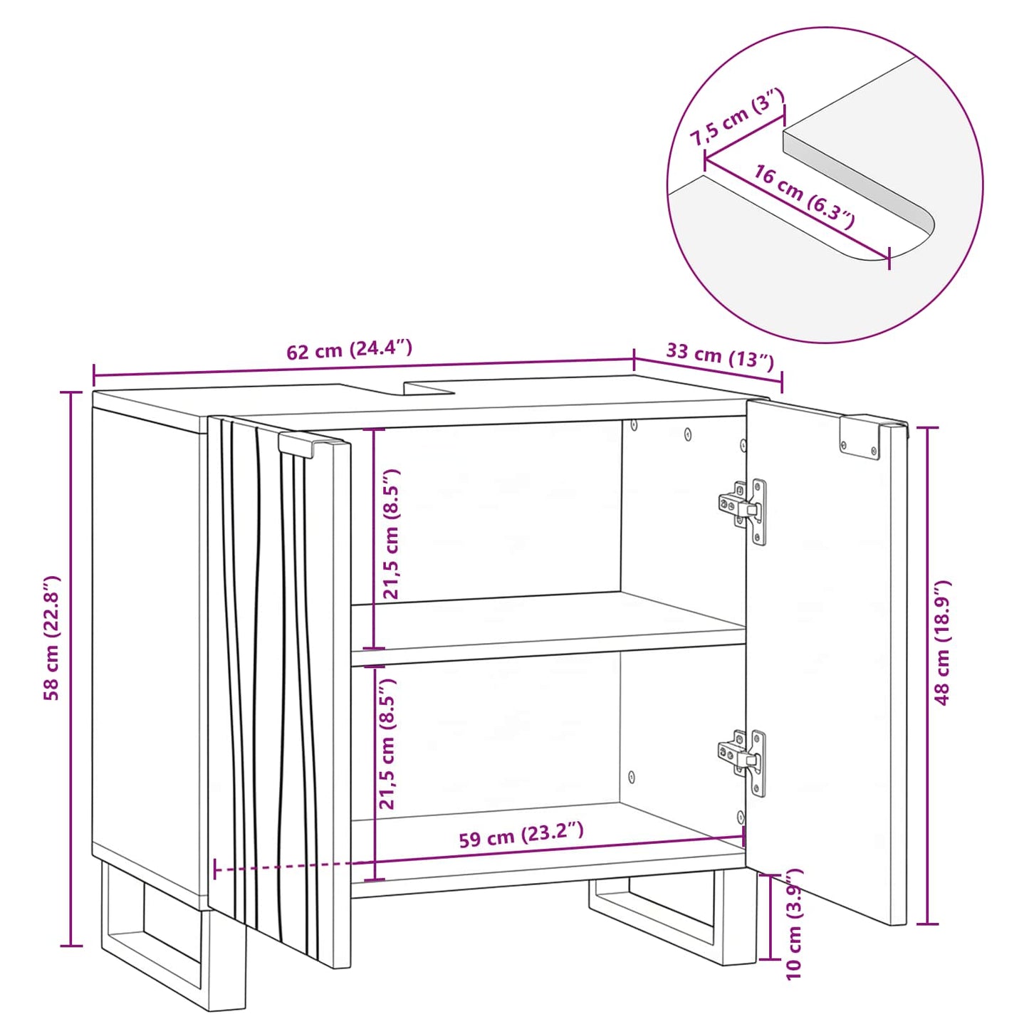 vidaXL Waschbeckenschrank Walnuss 62 x 33 x 58 cm Holzwerkstoff