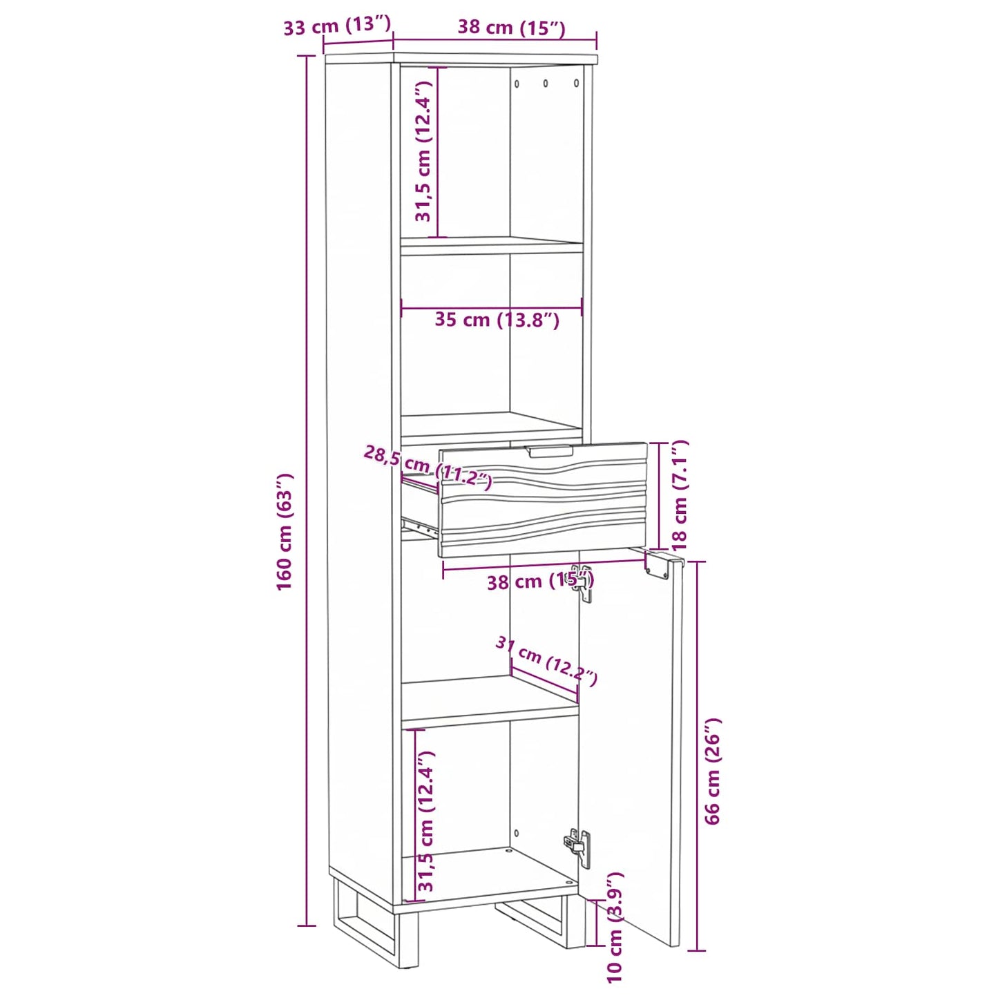 vidaXL Waschbeckenschrank Walnuss 38 x 33 x 160 cm Holzwerkstoff