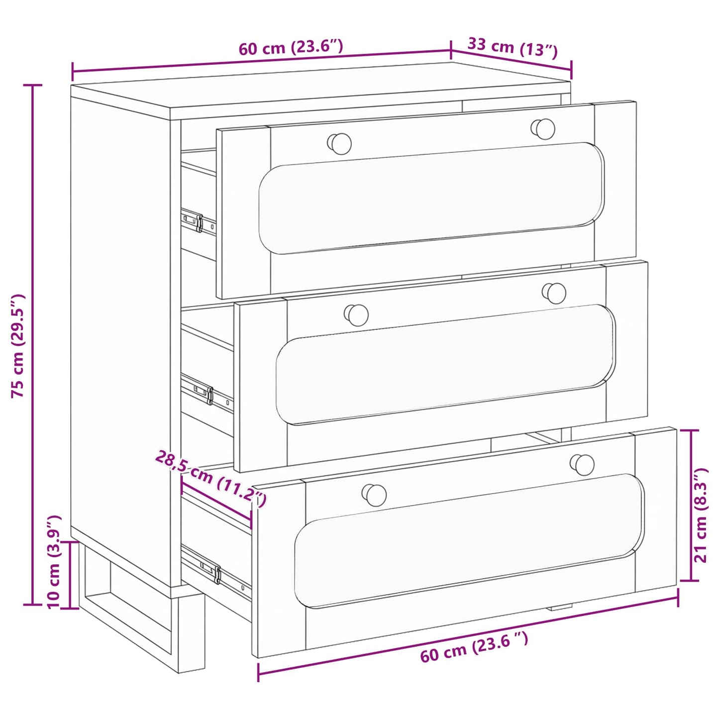 vidaXL Sideboard Braun 60 x 33 x 75 cm Massivholz Mango