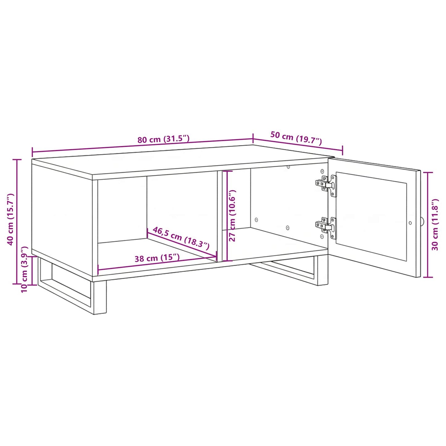 vidaXL Couchtisch Natur 80 x 50 x 40 cm Massivholz Mango