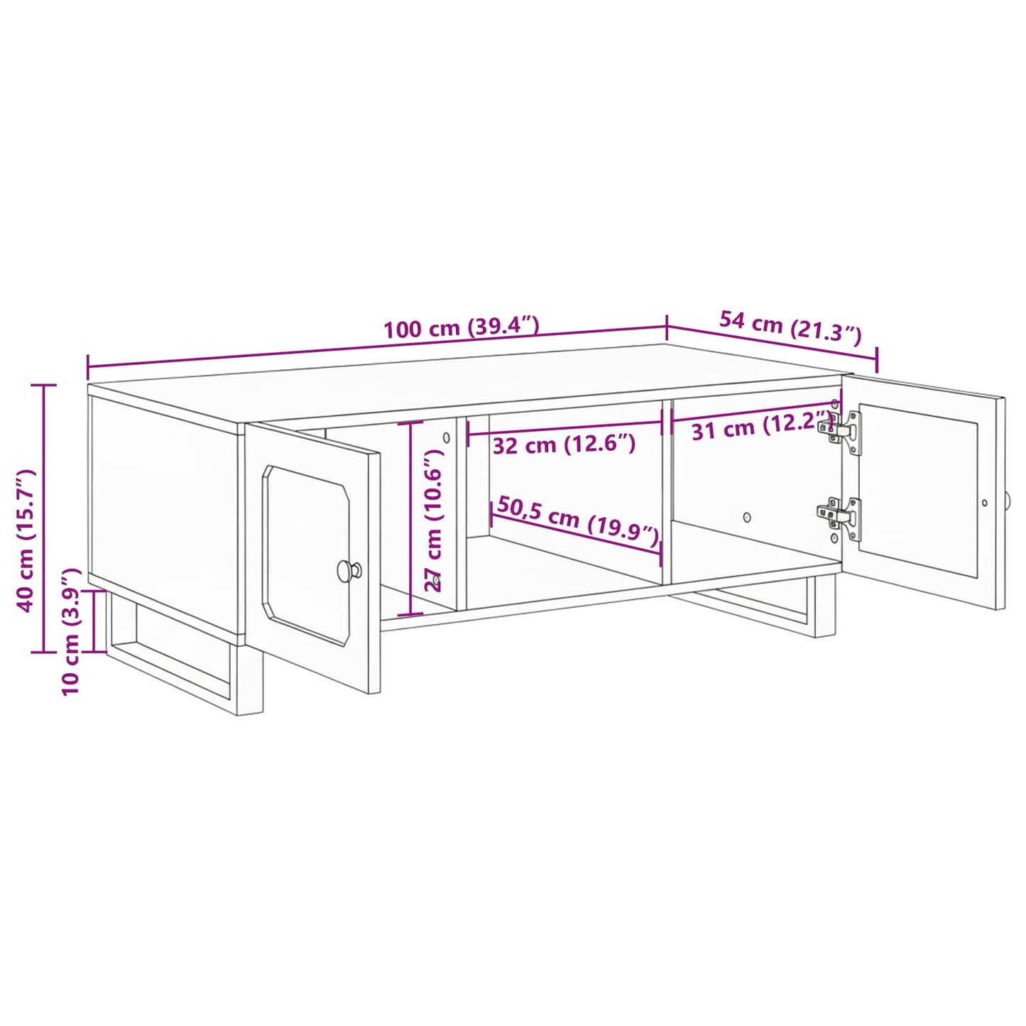 vidaXL Couchtisch Artisan-Eiche 100 x 54 x 40 cm Massivholz Mango