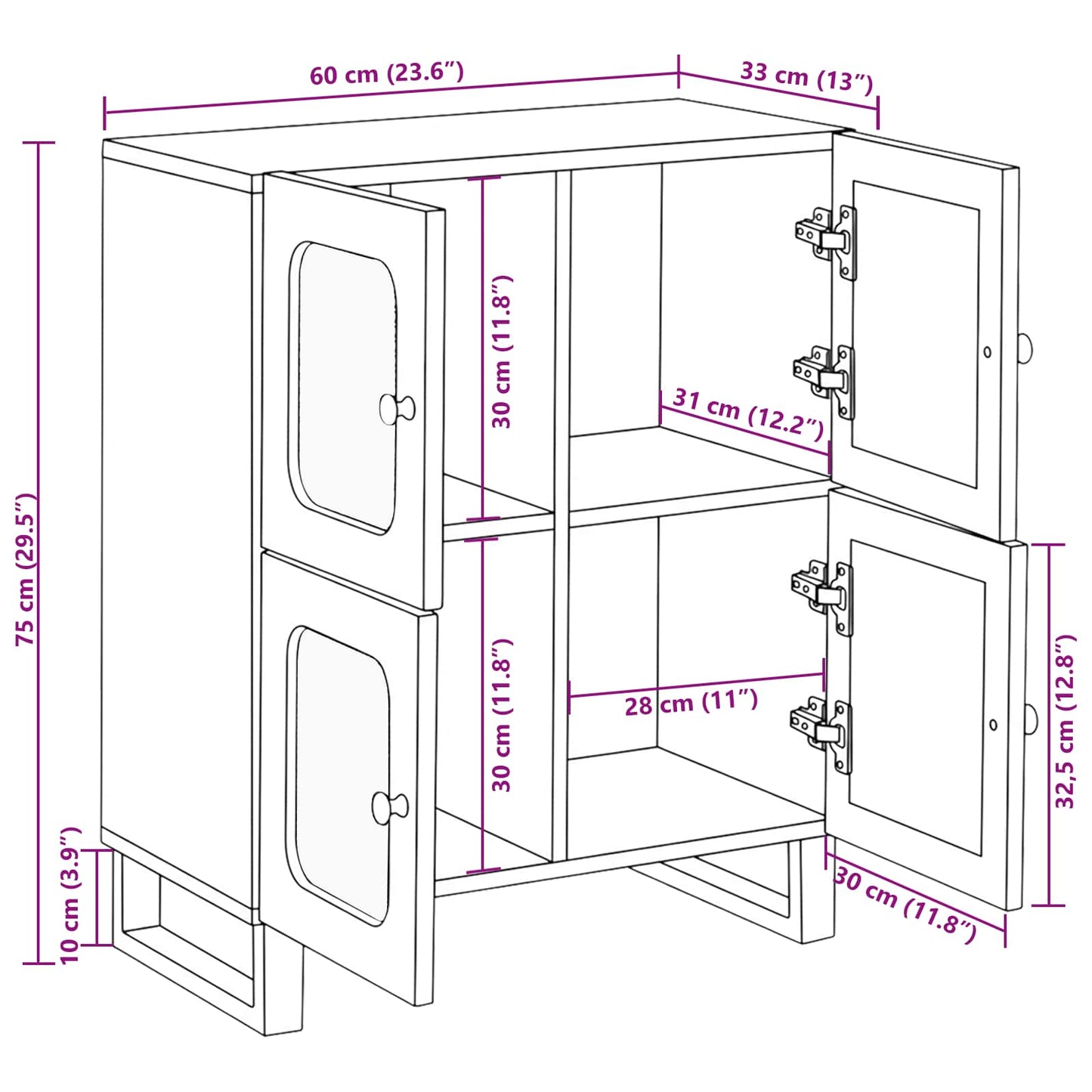 Sideboard mit Speicher Braun 60 x 33 x 75 cm Massivholz Mango