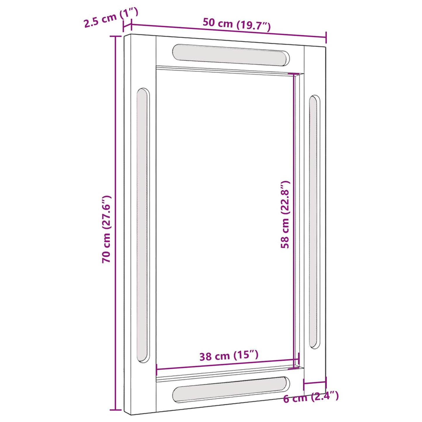 vidaXL Badezimmer Spiegel Braun 50 x 2,5 x 70 cm Massivholz Mango