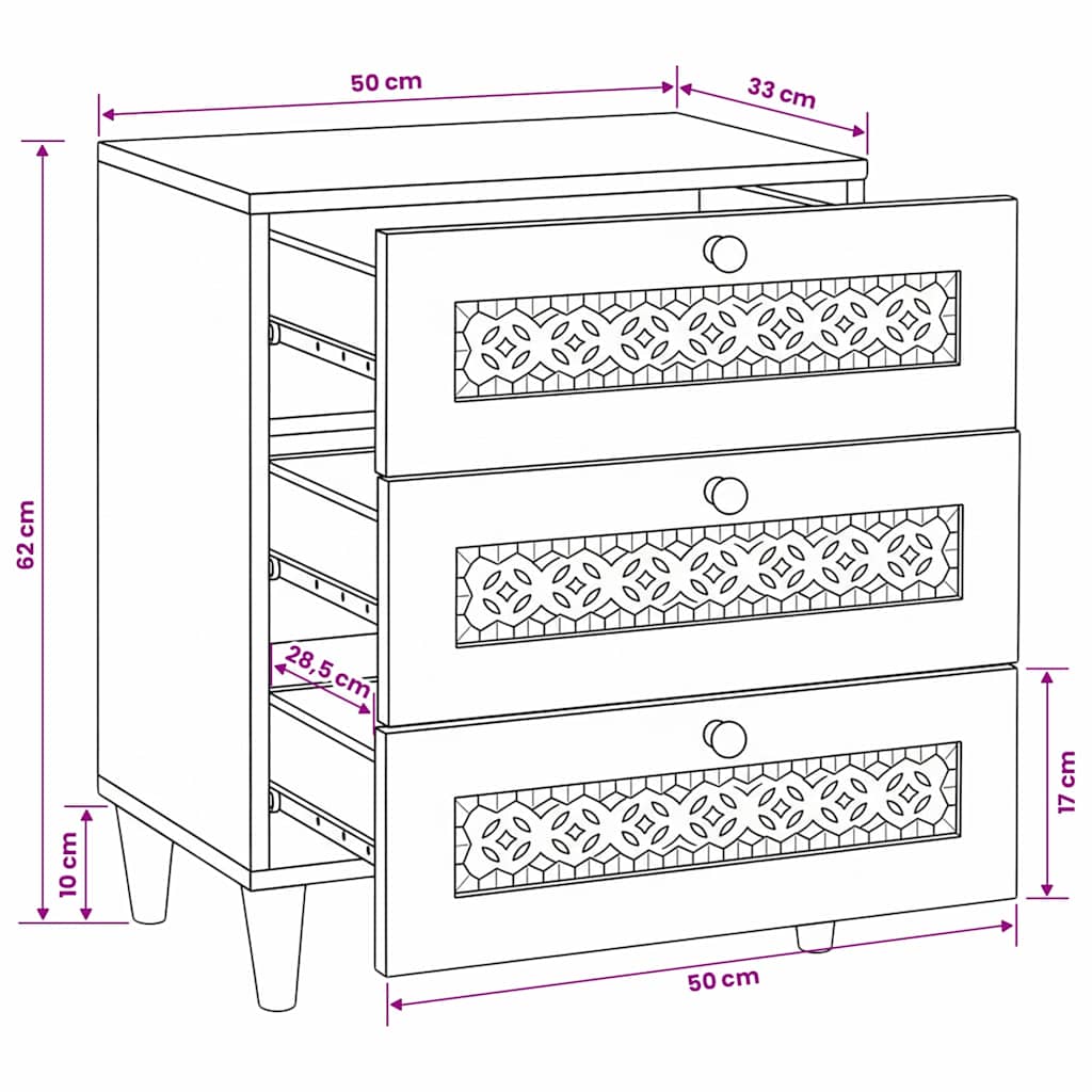 vidaXL Nachttisch Hellbraun 50 x 33 x 62 cm Massivholz Akazie