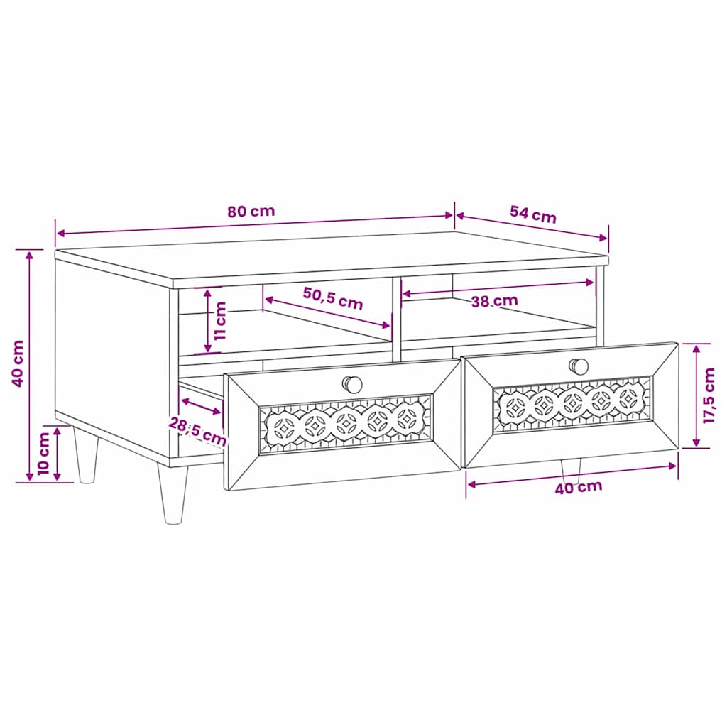 vidaXL Couchtisch Hellbraun 80 x 54 x 40 cm Massivholz Akazie