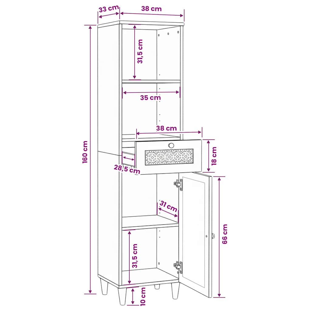 vidaXL Badezimmerschrank Hellbraun 38 x 33 x 160 cm Holzwerkstoff