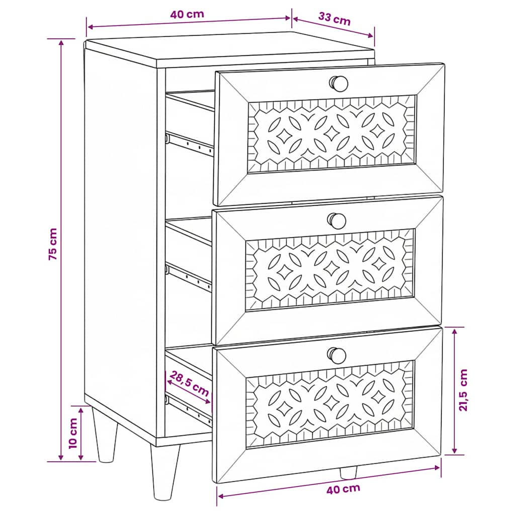 vidaXL Sideboard mit Schubladen Hellbraun 33,5 x 40 x 75 cm
