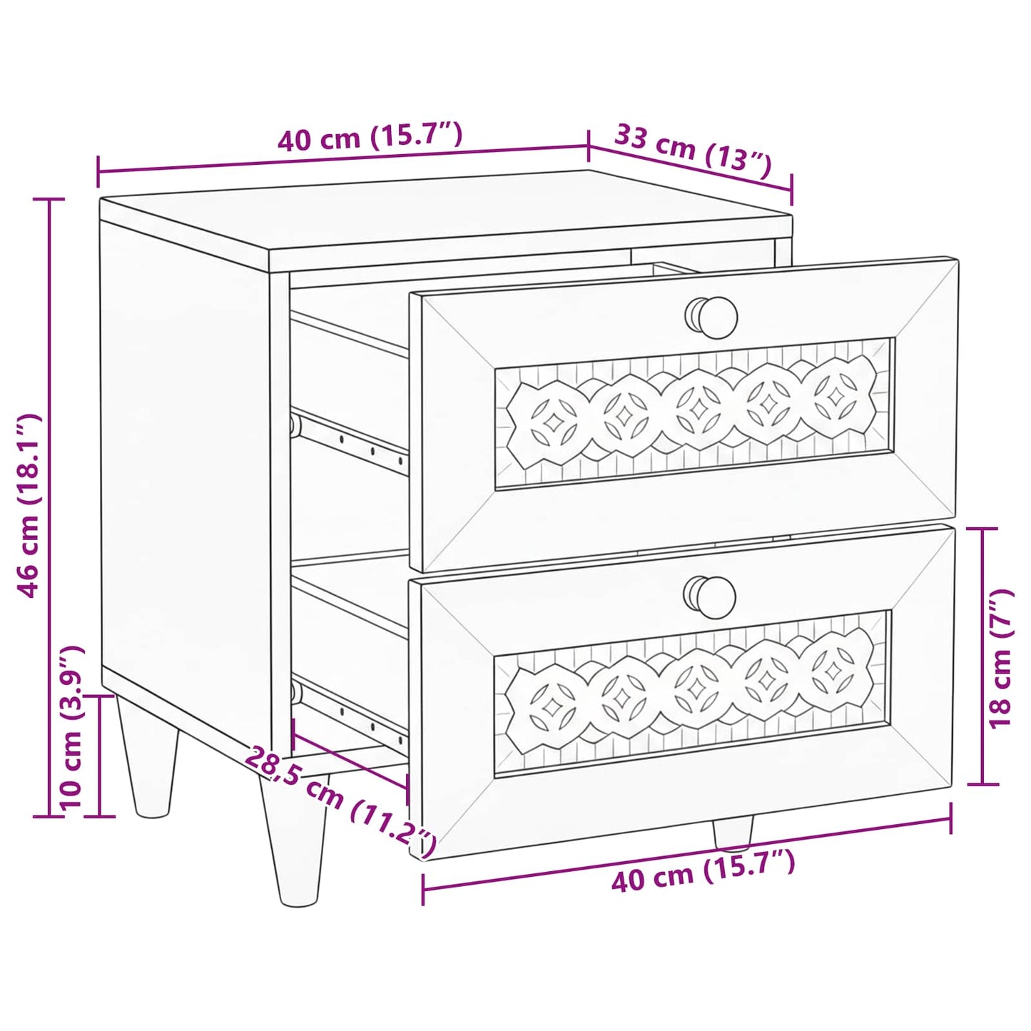 Nachttisch Beige 40 x 33 x 46 cm Massivholz Akazie