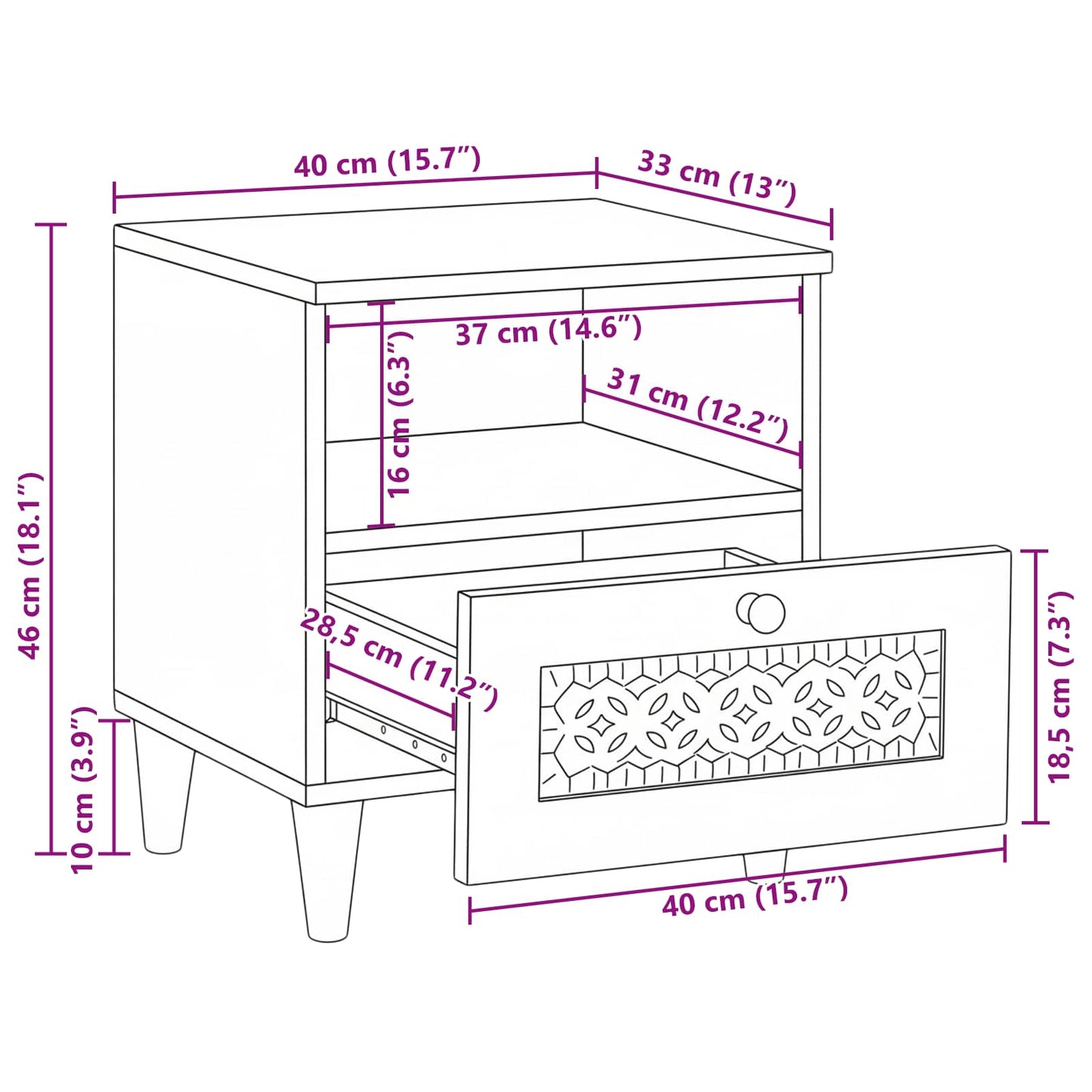 vidaXL Nachttisch Beige 40 x 33 x 46 cm Massivholz Akazie