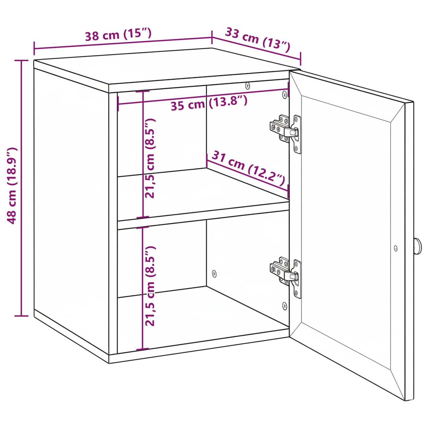 vidaXL Badezimmerschrank mit Tür Weiß 38 x 33 x 48 cm Holzwerkstoff