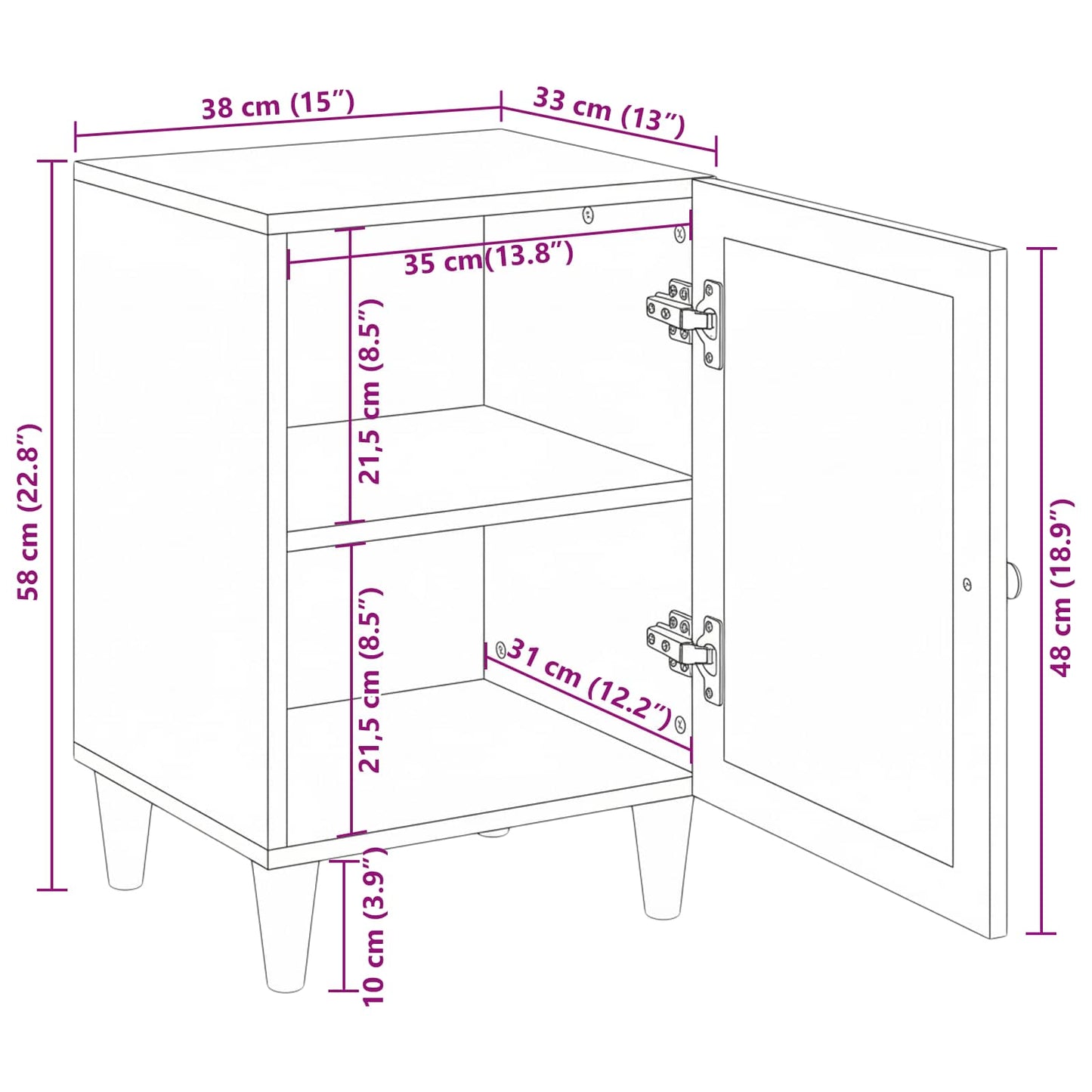 vidaXL Badezimmerschrank mit Tür Weiß 38 x 33 x 58 cm Holzwerkstoff